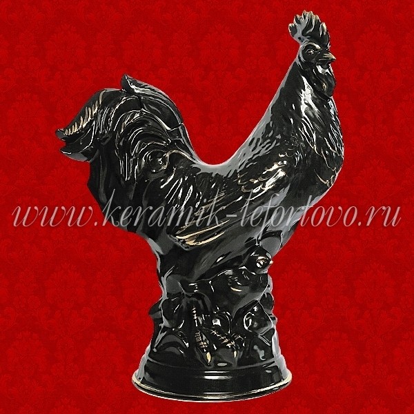 Штоф "Петух с цыплятами" (черный / черный с золотом) 0,7 л, ШФ-343С / ШФ-344С