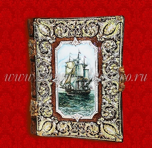 Штоф "Книга" (цветная с золотом, пейзаж) "Корабль" под заказ 6л, ШФ-084C Штоф "Книга" (цветная с золотом, пейзаж) "Корабль" под заказ 6л, ШФ-084C