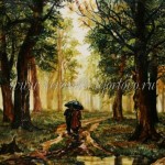 Картина фарфоровая "Дождь в дубовом лесу" 30*35 см в багете, С-122С