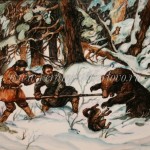 Картина на фарфоре "Охота на медведя"