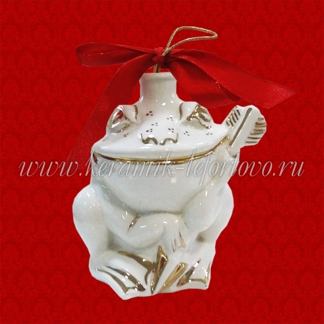 Елочная игрушка "Лягушка" (белая с золотом),  0,05 л, ШФ-053С