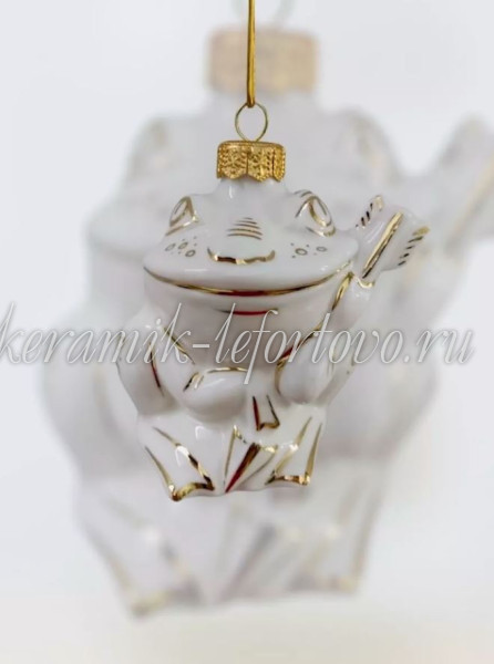 Елочная игрушка "Лягушка" (белая с золотом),  0,05 л, ШФ-053С