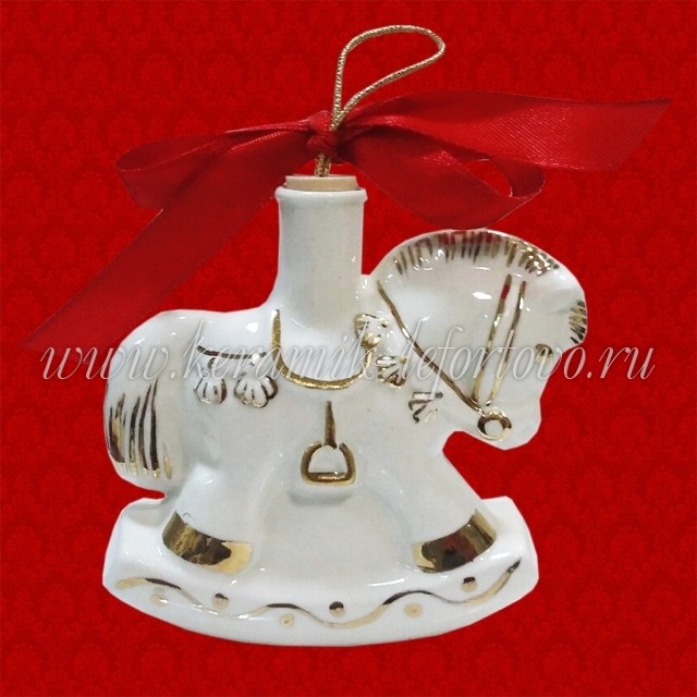 Елочная игрушка "Лошадка" (белая с золотом),  0,05 л, ШФ-053С