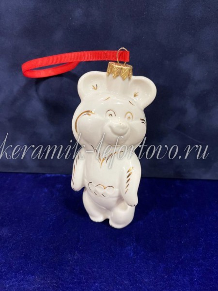 Елочная игрушка "Олимпийский мишка" (белая с золотом), ШФ-053С