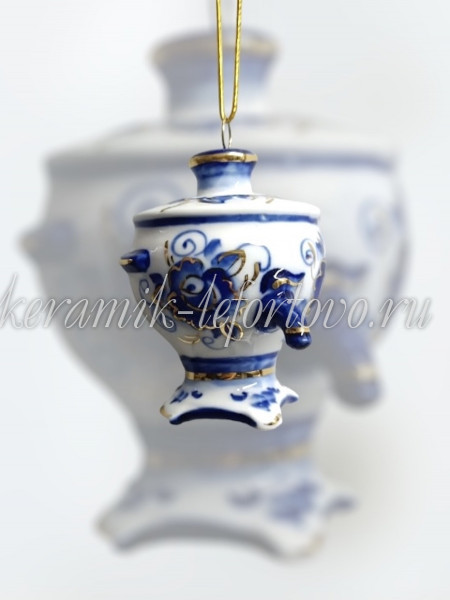 Елочная игрушка "Самовар" (кобальт с золотом), ШФ-053С