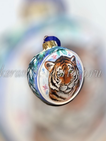 Елочная игрушка "Шар с тигром" (цветная с золотом), ШФ-053С
