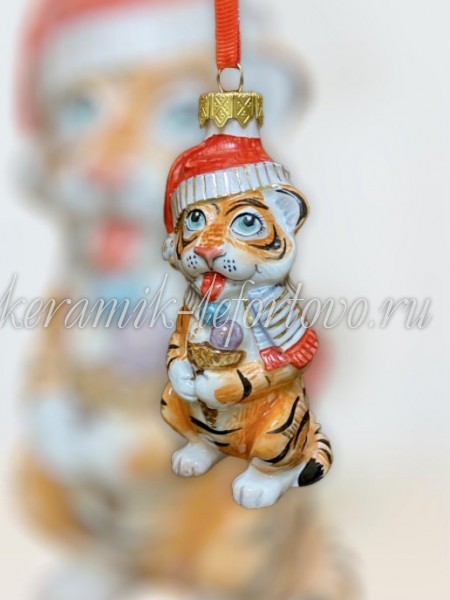Елочная игрушка "Тигренок с мороженым / Новогодний тигр", 0,05 л, ШФ-053С