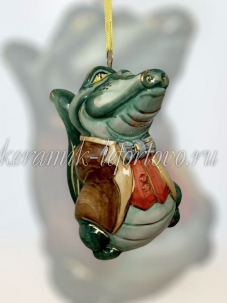 Елочная игрушка "Крокодил из сказки Мойдодыр" (цветная с золотом), ШФ-053С