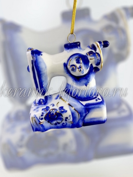 Елочная игрушка "Швейная машинка" (кобальт с золотом),  ШФ-053С