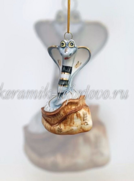 Елочная игрушка "Змея кобра в мешке" (цветная с золотом), ШФ-053С