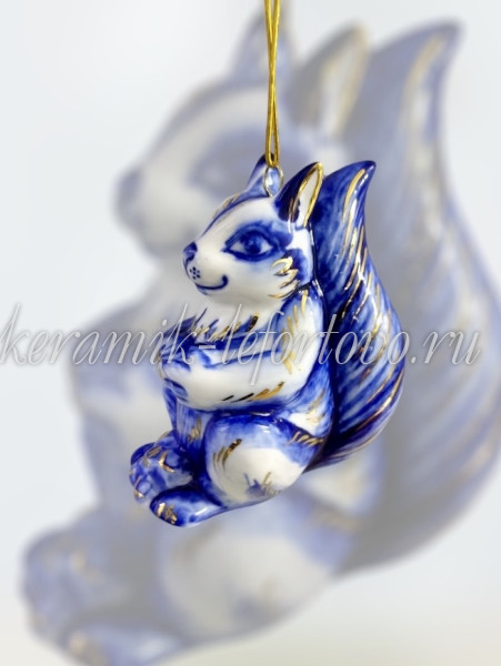Елочная игрушка "Белка с орешками" (кобальт с золотом), ШФ-053С