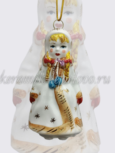 Елочная игрушка "Девочка с помпонами" (цветная с золотом), ШФ-053С