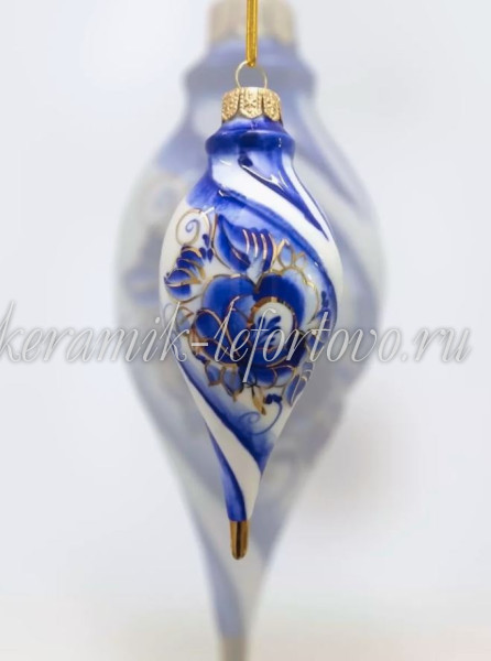 Елочная игрушка "Сосулька" (кобальт с золотом), ШФ-053С