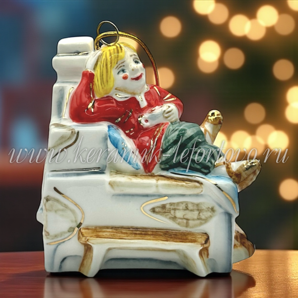 Елочная игрушка "Емеля на печи" (цветная с золотом), ШФ-053С