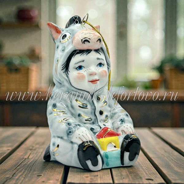 Елочная игрушка "Малыш в костюме лошадки" (цветная с золотом), ШФ-053С