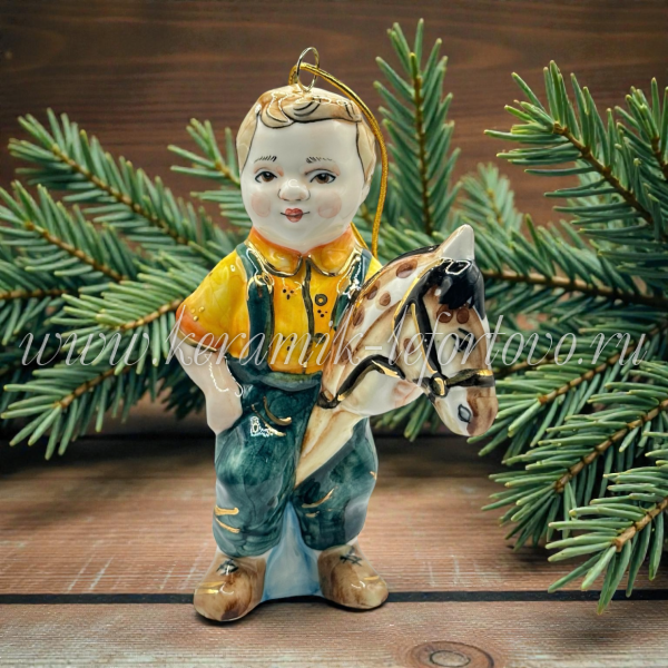 Елочная игрушка "Малыш на лошадке" (цветная с золотом), ШФ-053С