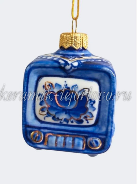 Елочная игрушка "Телевизор" (кобальт с золотом), ШФ-053С