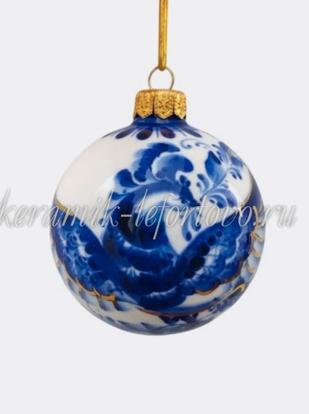 Елочная игрушка "Шарик Птица счастья" (кобальт с золотом) ШФ-053С