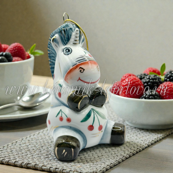 Елочная игрушка «Единорог» (цветная с золотом) ШФ-053С