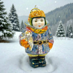 Елочная игрушка «Малыш с мишкой» (цветная с золотом), ШФ-053С