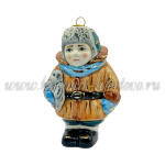 Елочная игрушка «Малыш с мишкой» коричневый (цветная с золотом), ШФ-053С