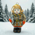 Елочная игрушка «Малыш с мишкой» (цветная с золотом), ШФ-053С