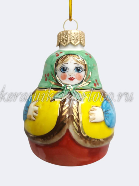 Елочная игрушка «Матрешка» большая салатовая (цветная с золотом), 0,05 л, ШФ-053С