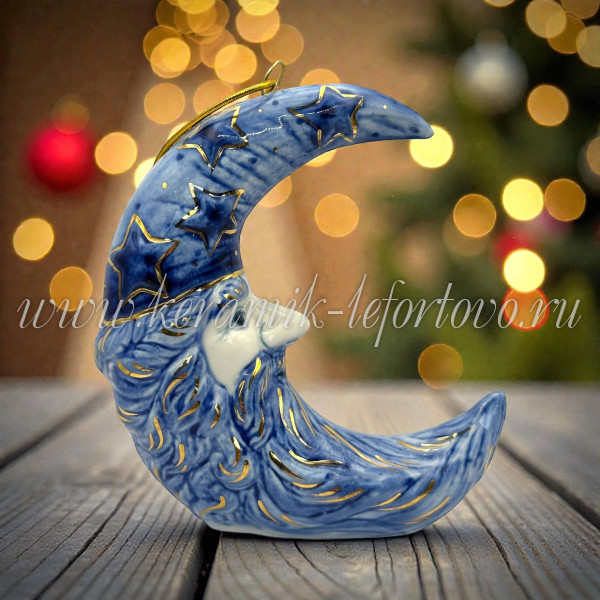 Елочная игрушка «Месяц» (кобальт с золотом), ШФ-053С