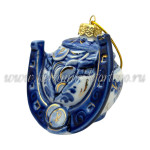 Елочная игрушка «Подкова» (кобальт с золотом), ШФ-053С