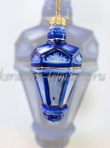 Елочная игрушка «Фонарик Москва» (кобальт с золотом), ШФ-053С