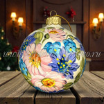 Елочная игрушка Шарик «Васильки» (цветная с золотом), 0,05 л, ШФ-053С