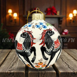 Елочная игрушка Шарик «Городецкие кони» (цветная с золотом), 0,05 л, ШФ-053С