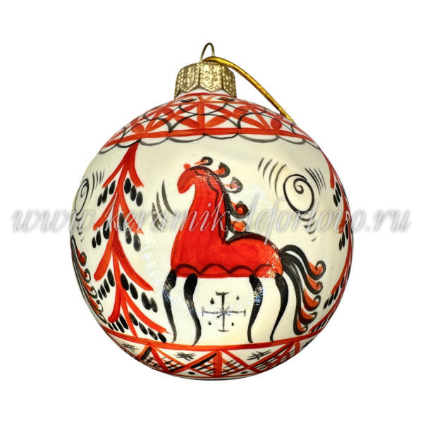 Елочная игрушка Шарик «Мезенские кони» (цветная с золотом), 0,05 л, ШФ-053С