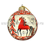 Елочная игрушка Шарик «Мезенские кони» (цветная с золотом), 0,05 л, ШФ-053С