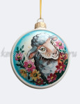 Елочная игрушка Шар плоский «Овечка в цветах» (цветная с золотом), 0,05 л, ШФ-053С
