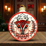 Елочная игрушка Шар плоский «Мезенский олень» (цветная с золотом), 0,05 л, ШФ-053С