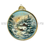 Елочная игрушка Шар плоский «Домик» зима VIP (цветная с золотом), 0,05 л, ШФ-053С