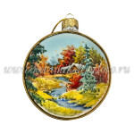 Елочная игрушка Шар плоский «Домик» осень VIP (цветная с золотом), 0,05 л, ШФ-053С