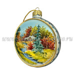 Елочная игрушка Шар плоский «Домик» осень VIP (цветная с золотом), 0,05 л, ШФ-053С