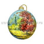 Елочная игрушка Шар плоский «Домик» осень VIP (цветная с золотом), 0,05 л, ШФ-053С