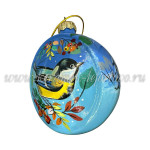 Елочная игрушка Шар плоский «Синичка с домиком» (цветная с золотом), 0,05 л, ШФ-053С