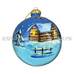 Елочная игрушка Шар плоский «Синичка с домиком» (цветная с золотом), 0,05 л, ШФ-053С