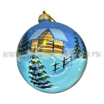 Елочная игрушка Шар плоский «Синичка с домиком» (цветная с золотом), 0,05 л, ШФ-053С