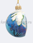 Елочная игрушка Шар плоский «Синичка со снеговиком» (цветная с золотом), 0,05 л, ШФ-053С