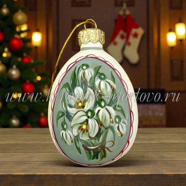 Елочная игрушка «Яйцо ХВ» Подснежники акрил, ШФ-053С