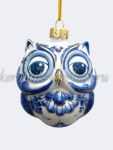 Елочная игрушка «Сова» большая (кобальт с золотом), 0,05 л, ШФ-053С