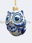 Елочная игрушка «Сова» большая (кобальт с золотом), 0,05 л, ШФ-053С
