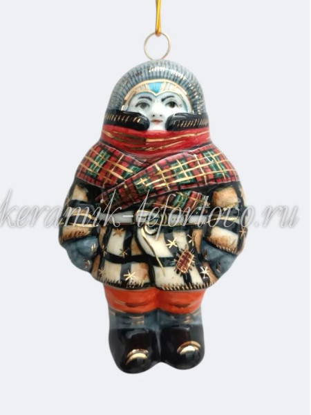 Елочная игрушка «Малыш в шубке Хулиган» VIP (цветная с золотом), ШФ-053С