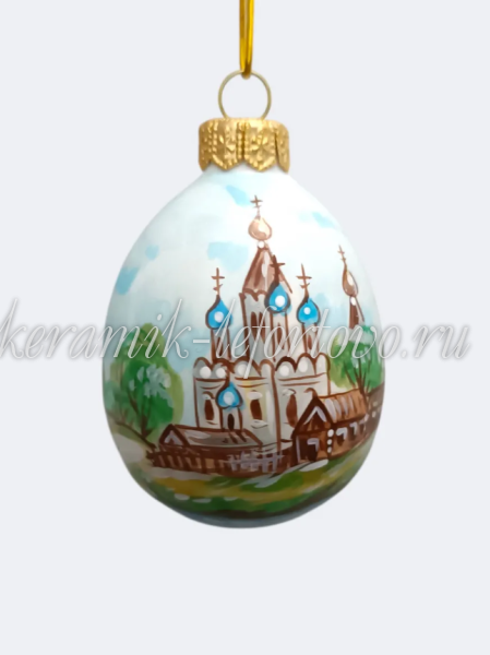 Елочная игрушка «Яйцо ХВ» Церковь белая акрил, ШФ-053С