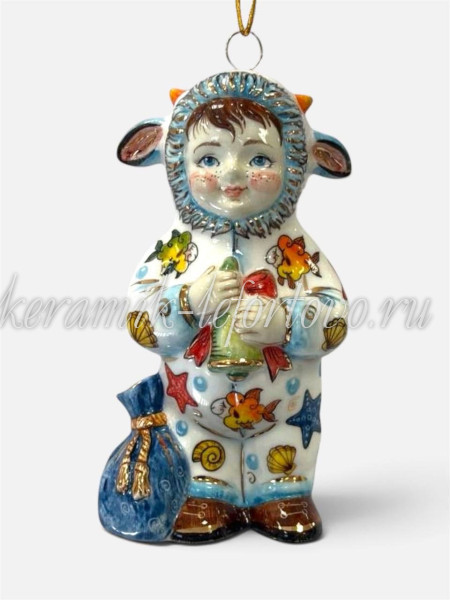 Елочная игрушка "Малыш в костюме овечки" VIP (цветная с золотом), ШФ-053С